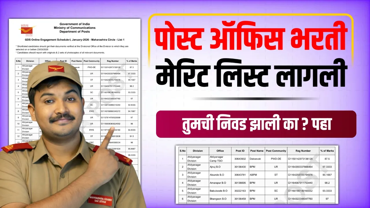 🧾 पोस्ट ऑफिस भरती मेरिट लिस्ट PDF डाउनलोड 2026 | India Post GDS Merit List 2026 PDF Download